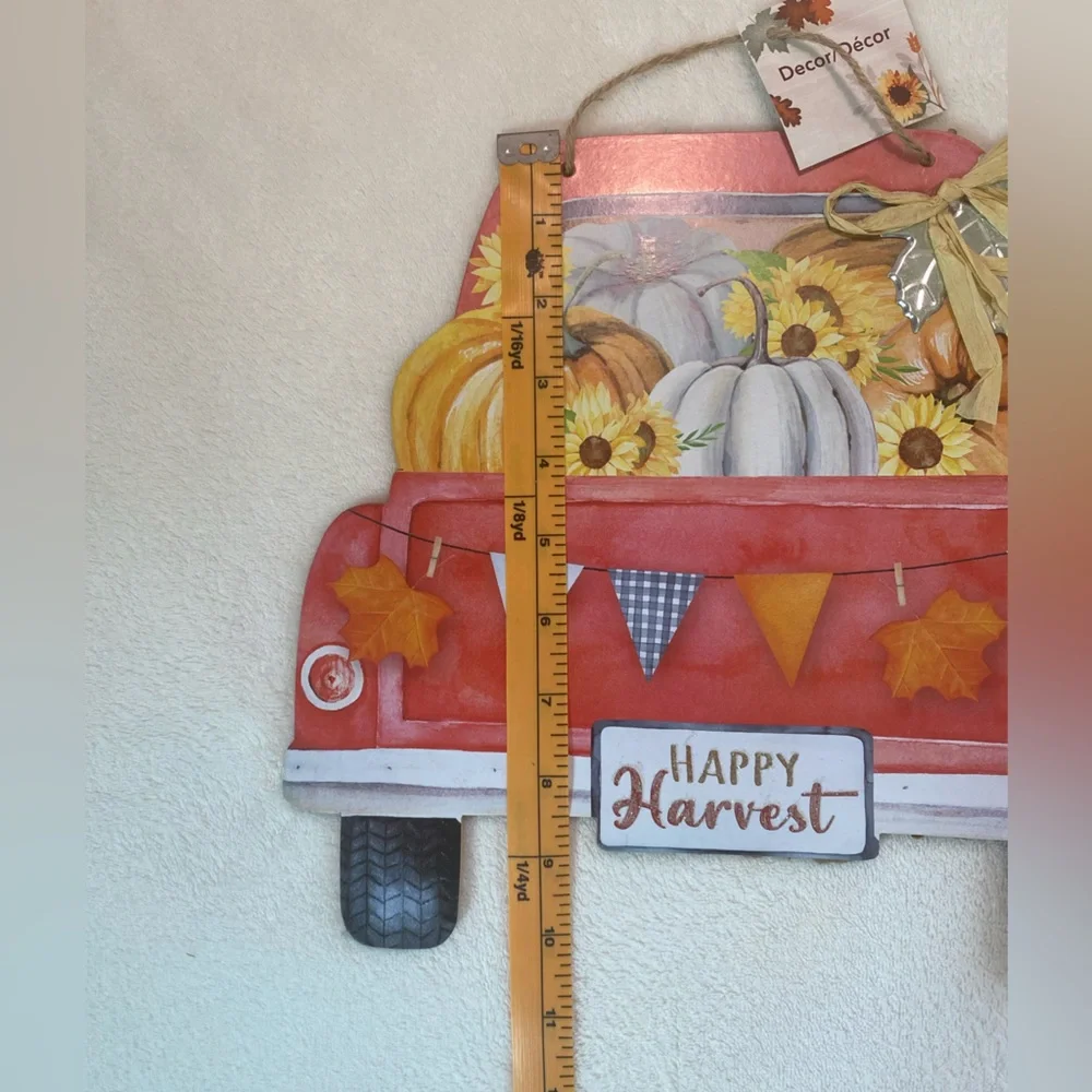 NWT Happy Harvest Classic Red Truck with Pumpkins in the Bed Hanging Sign